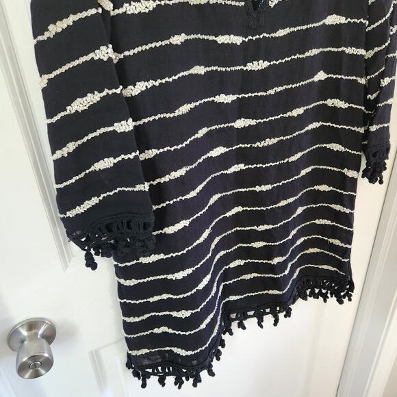 Calypso St Barth Women's Black 100% Linen Beaded Tunic Top Coverup Size Medium - Picture 3 of 9